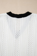 Load image into Gallery viewer, White Contrast Trim Eyelet Knit Colorblock V Neck Sweater Vest
