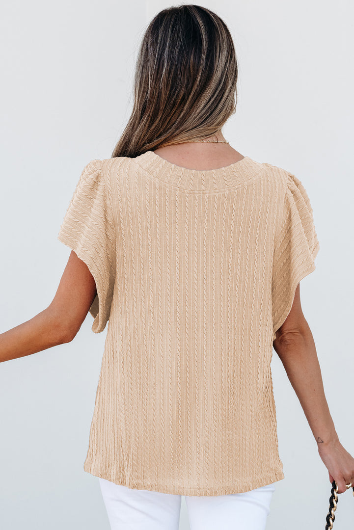 Sleet Solid Color Textured Flutter Sleeve Top