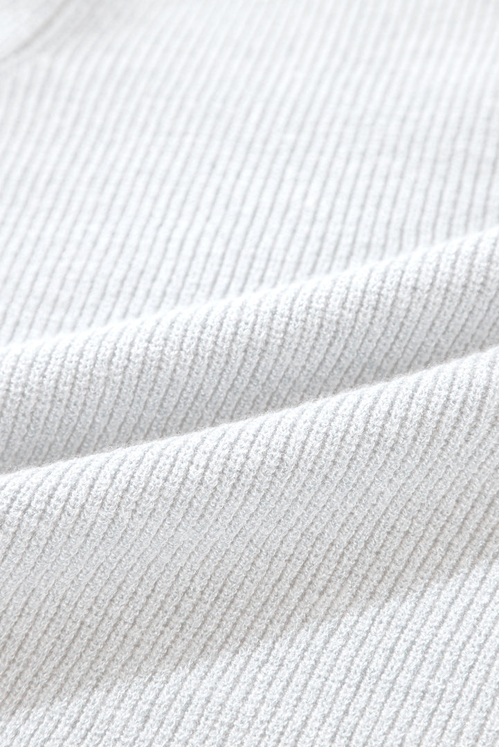 White Lightweight Ribbed Knit Button Front V Neck Cardigan