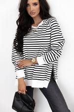 Load image into Gallery viewer, Black Stripe Raglan Sleeve Side Slits Loose Sweatshirt
