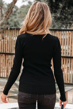 Load image into Gallery viewer, Black Ribbed Knit Cold Shoulder Sweater
