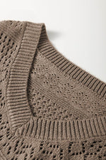Load image into Gallery viewer, Black Eyelet Pattern Detail V Neck Drop Shoulder Sweater - Fashion Queen
