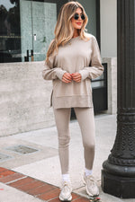 Load image into Gallery viewer, Jet Stream Solid Color Oversize Slit Sweatshirt Ribbed Leggings 2pcs Set
