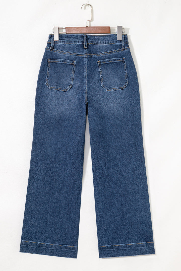 Sky Blue Cropped High Rise Wide Leg Jeans - Fashion Queen -  7