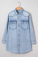 Load image into Gallery viewer, Beau Blue Chest Pocket Raw Hem Denim Loose Shirt Dress
