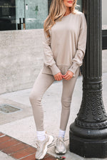 Load image into Gallery viewer, Jet Stream Solid Color Oversize Slit Sweatshirt Ribbed Leggings 2pcs Set
