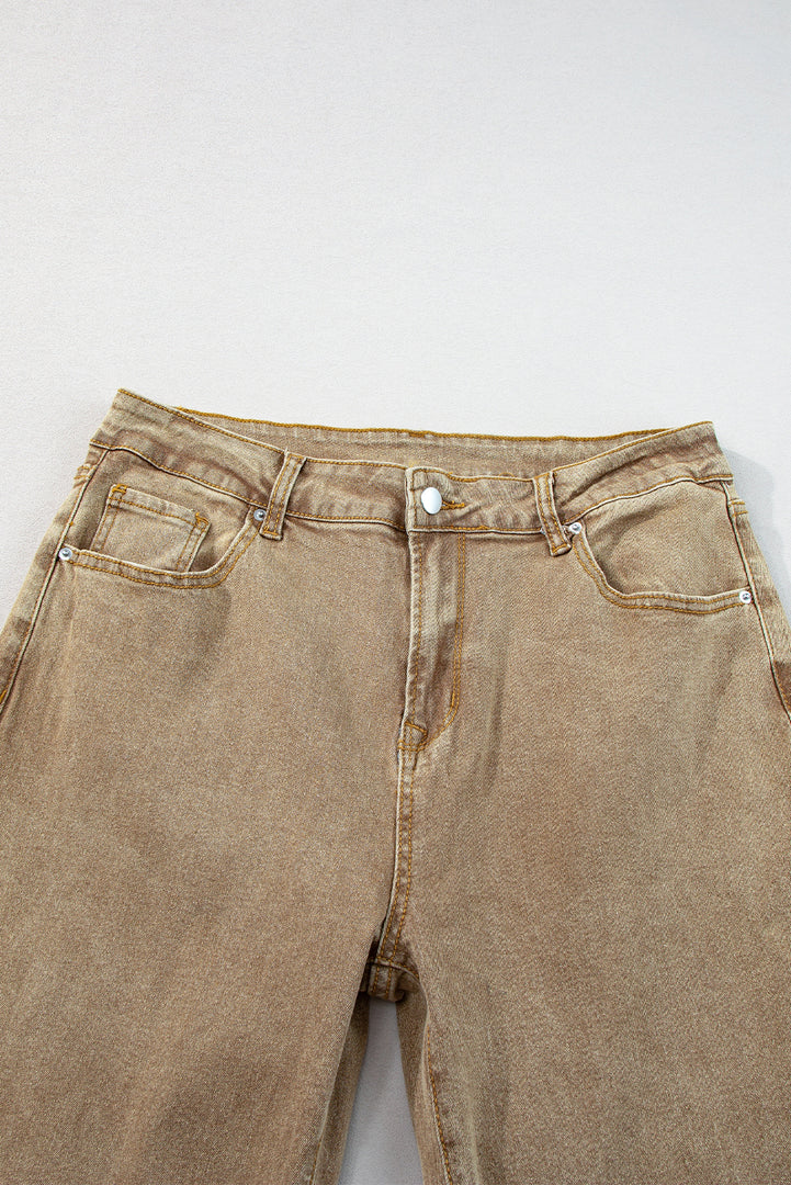 Peach Blossom Acid Washed High Rise Cropped Wide Leg Jeans