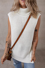 Load image into Gallery viewer, White Turtleneck Knitted Slit Hem Sweater Vest
