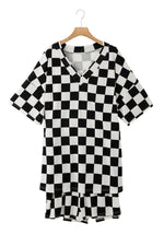 Load image into Gallery viewer, Black Checkered Pattern Tee and Shorts Plus Size Two Piece Set
