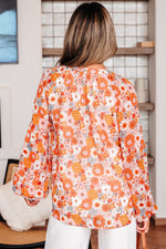 Load image into Gallery viewer, Fiery Red White Floral Print V Neck Long Puff Sleeve Top
