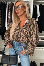 Load image into Gallery viewer, Rose Red Oversized Leopard Print Balloon Sleeve Casual Shirt - Fashion Queen
