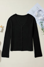 Load image into Gallery viewer, White Lightweight Ribbed Knit Button Front V Neck Cardigan
