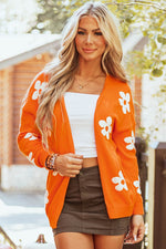 Load image into Gallery viewer, Black Floral Print Knitted Open Front Loose Cardigan - Fashion Queen
