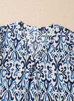 Load image into Gallery viewer, Sky Blue Boho Abstract Print Pintuck Detail Ruffled Top
