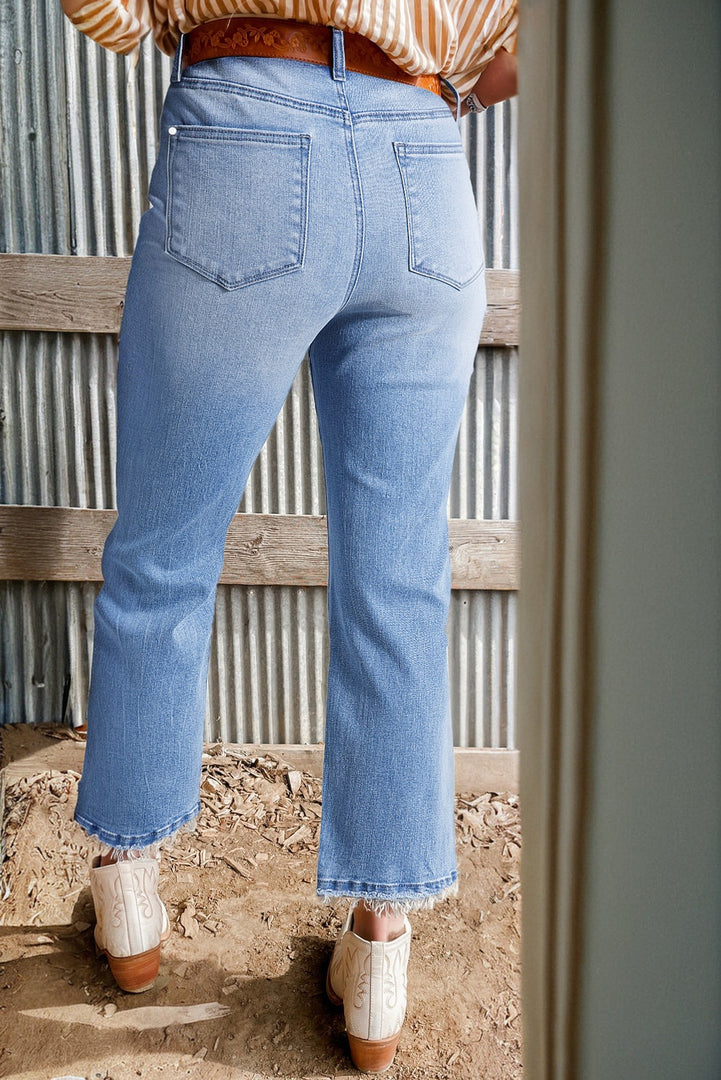 Carbon Grey Mineral Wash Raw Hem High Waist Flared Jeans