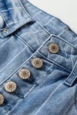 Load image into Gallery viewer, Beau Blue Multi Buttons Pinstripe Wide Leg Jeans
