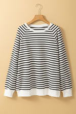 Load image into Gallery viewer, Black Stripe Raglan Sleeve Side Slits Loose Sweatshirt

