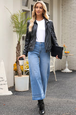 Load image into Gallery viewer, Dusk Blue Raw Hem Straight Leg Loose High Waist Jeans
