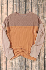 Load image into Gallery viewer, Multicolor Color Block Long Sleeve Ribbed Loose Top
