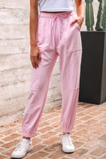 Load image into Gallery viewer, Lilac Drawstring Waist Patchwork Solid Color Jogger Pants
