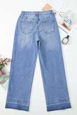 Load image into Gallery viewer, Dusk Blue Raw Hem Unique Cuffs Straight High Rise Loose Jeans
