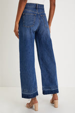 Load image into Gallery viewer, Real Teal Raw Hem Straight Leg Loose High Waist Jeans
