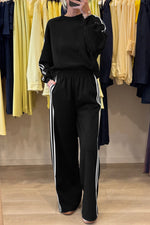 Load image into Gallery viewer, Fiery Red Varsity Striped Detail Crewneck Pullover Elastic Sweatpants 2pcs Outfit
