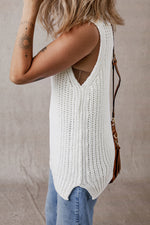 Load image into Gallery viewer, White Turtleneck Knitted Slit Hem Sweater Vest
