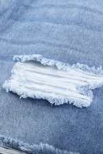 Load image into Gallery viewer, Distressed Ripped Rolled Hem Sky Blue Denim Shorts
