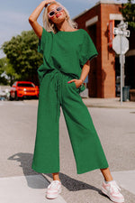 Load image into Gallery viewer, Black Textured Loose Fit T Shirt and Drawstring Pants Set
