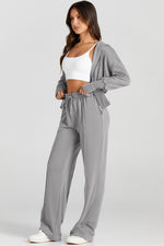 Load image into Gallery viewer, Black Double Zipper Hooded Jacket and Sweatpants Active Set
