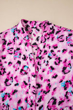 Load image into Gallery viewer, Black Leopard Print Buttoned Front 3/4 Sleeve Tiered Ruffled Hem Dress - Fashion Queen
