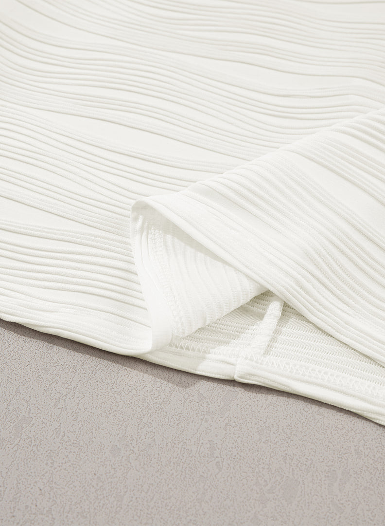 White Wavy Texture Drop Shoulder Long Sleeve Top