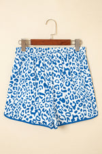 Load image into Gallery viewer, Pink Leopard Elastic Waist Lace up Contrast Trim Casual Shorts
