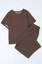 Load image into Gallery viewer, Black Textured Loose Fit T Shirt and Drawstring Pants Set
