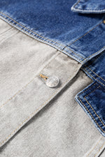 Load image into Gallery viewer, Dusk Blue Color Block Patchwork Flap Detail Distress Denim Jacket
