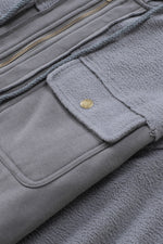 Load image into Gallery viewer, Black Flap Pocket Drawstring Hood Zip Up Jacket
