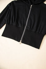 Load image into Gallery viewer, Black Double Zipper Hooded Jacket and Sweatpants Active Set
