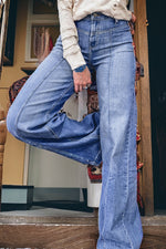 Load image into Gallery viewer, Beau Blue Tailored Center Seam Detail Straight Loose High Rise Jeans
