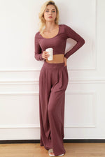 Load image into Gallery viewer, Black Solid Color Ribbed Crop Top Long Pants Set - Fashion Queen
