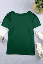 Load image into Gallery viewer, Black Plus Size Square Neck Ruched Shoulder Short Sleeve Top - Fashion Queen
