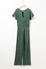 Load image into Gallery viewer, Mist Green Ribbed Keyhole Short Sleeve Wide Leg Jumpsuit - Fashion Queen -  5
