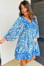 Load image into Gallery viewer, Rose Bohemian Print Puff Sleeve Tied V Neck Flared Mini Dress - Fashion Queen
