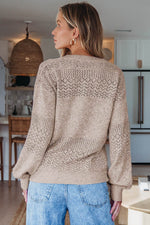 Load image into Gallery viewer, Black Eyelet Pattern Detail V Neck Drop Shoulder Sweater - Fashion Queen
