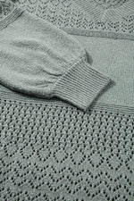 Load image into Gallery viewer, Black Eyelet Pattern Detail V Neck Drop Shoulder Sweater - Fashion Queen
