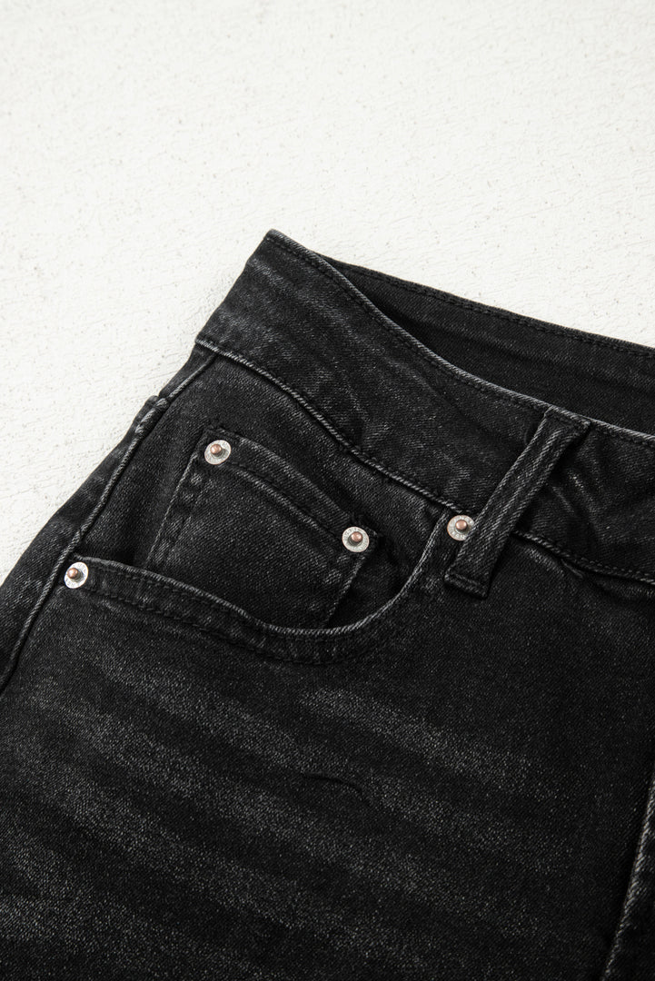 Dusk Blue Raw Hem Straight Leg Loose High Waist Jeans
