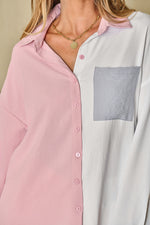 Load image into Gallery viewer, Dusty Pink Color Block/Pure Color Patch Pocket Shirt - Fashion Queen -  16
