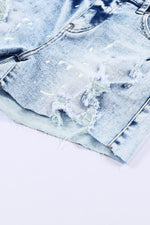 Load image into Gallery viewer, Sky Blue Distressed Bleached Denim Shorts
