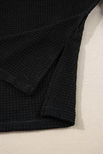 Load image into Gallery viewer, Rose Red Waffle Knit Side Slits Loose Fit V Neck Top - Fashion Queen
