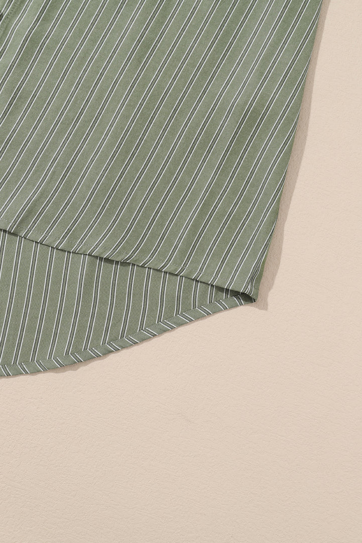 Green Stripe Button Up Oversized Casual Shirt - Fashion Queen -  13